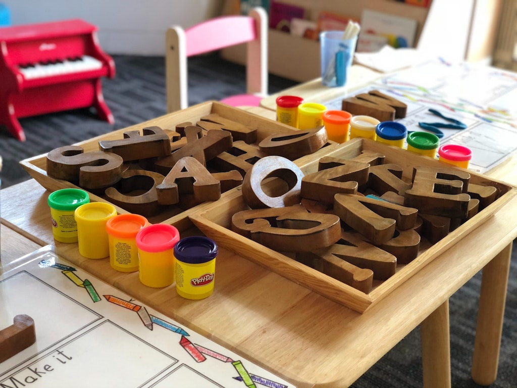 Big alphabet letters on a kid's table