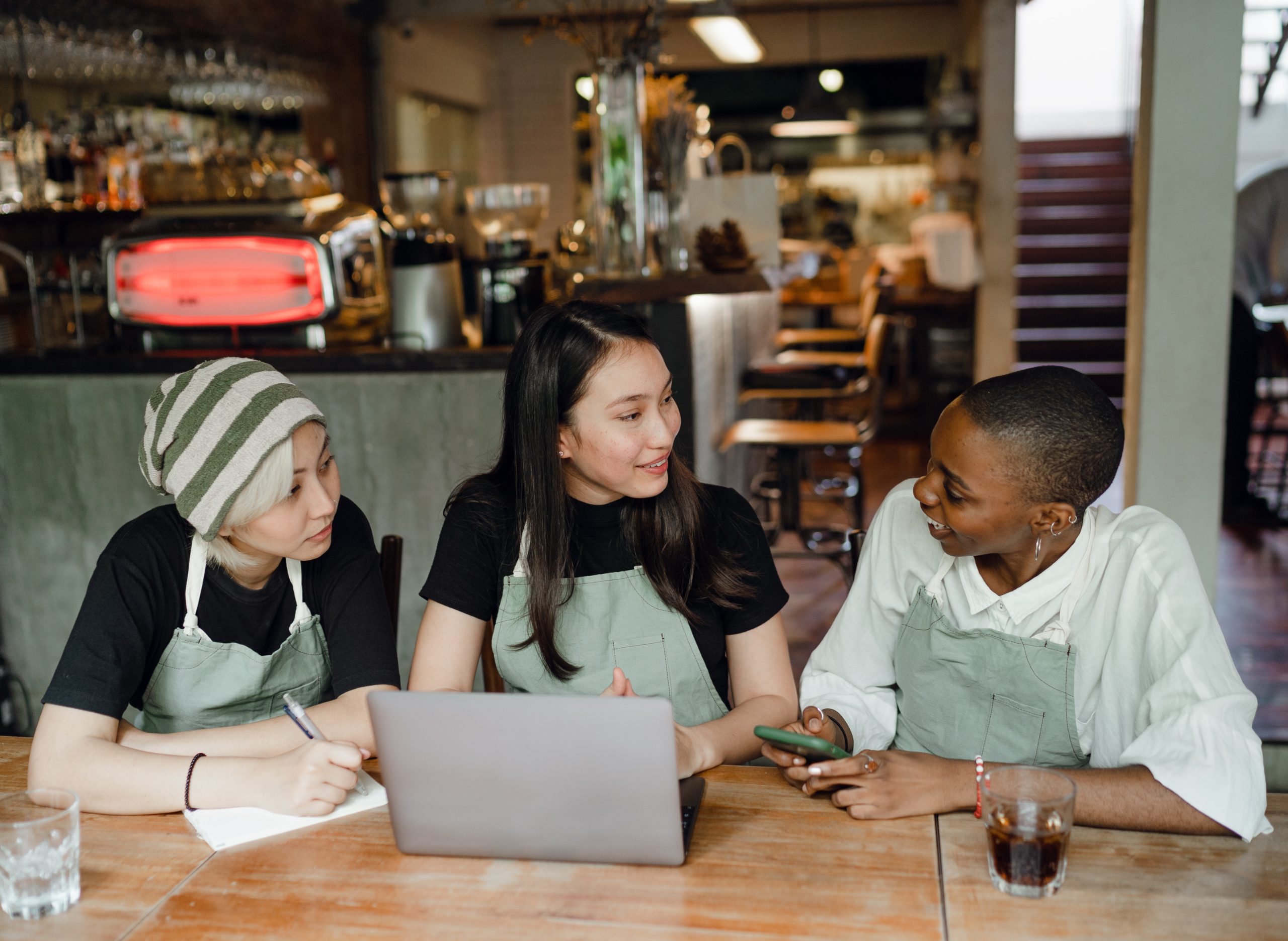 Three women sitting in a restaurant