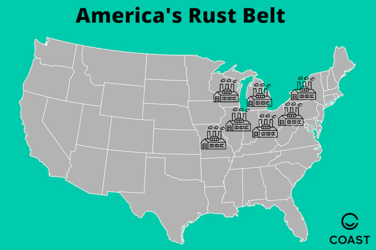Usa Rust Map Grid Manufacturing Belt: From Rust Belt Past to Industry 4.0 Future