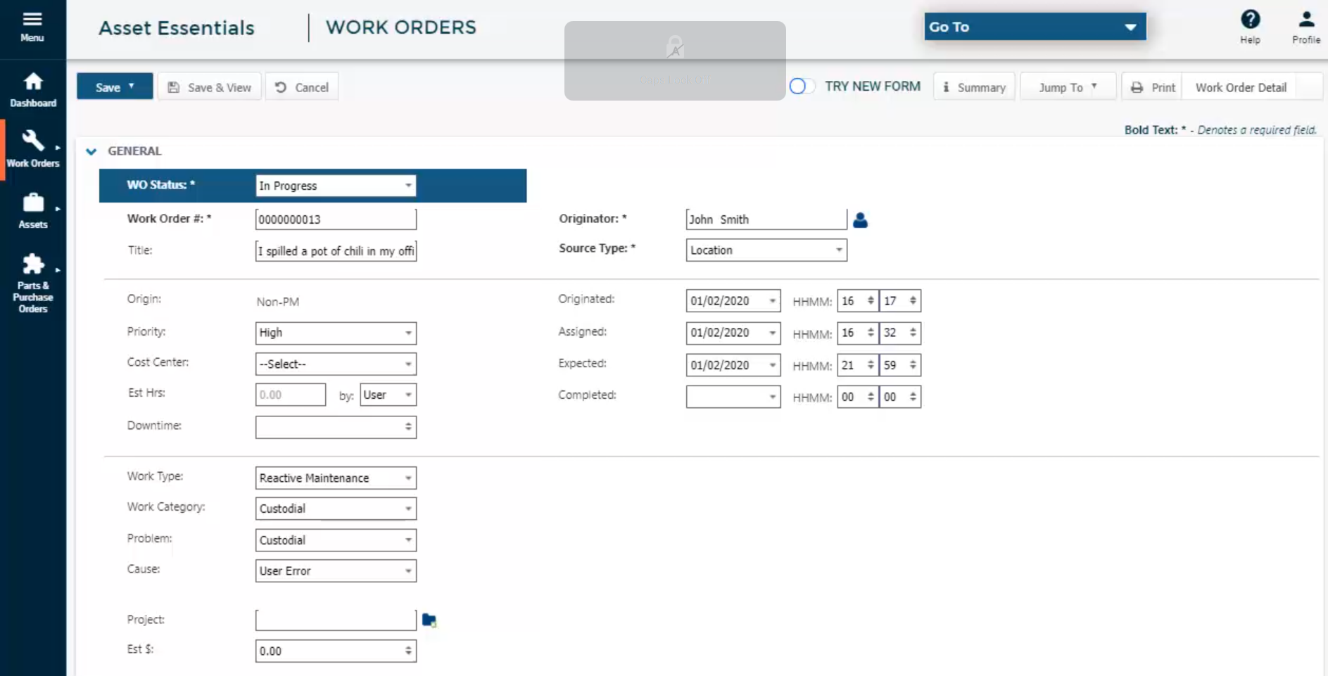 Brightly asset essentials work order