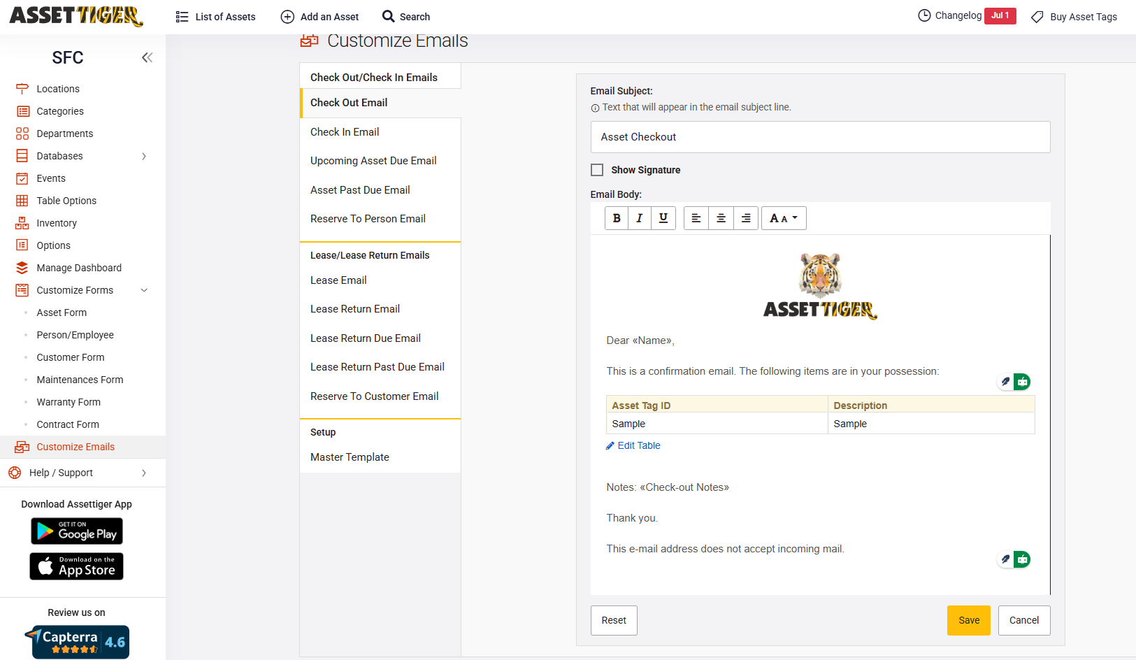 Assettiger emails
