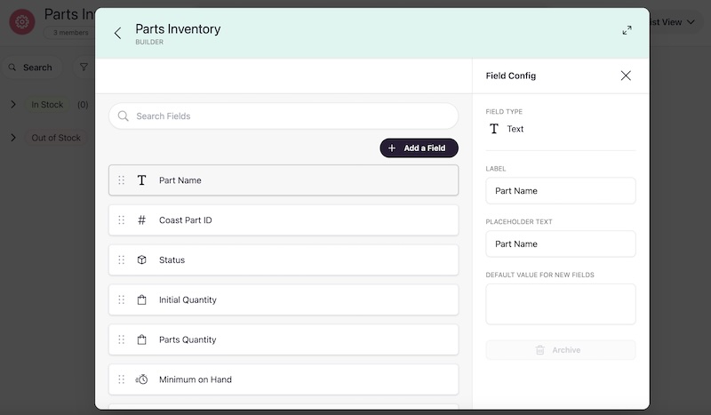 Coast parts inventory builder