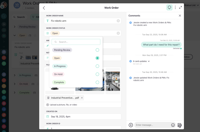 Coast work order status category