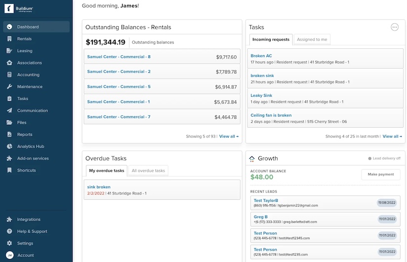 Buildium dashboard